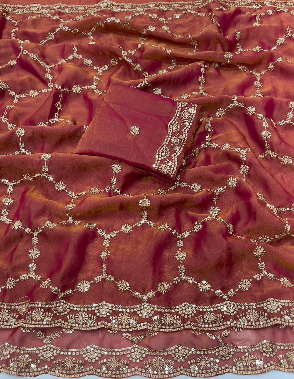 Kayatri New Trendy Dual Shade Satin Saree with Multi Sequence Work