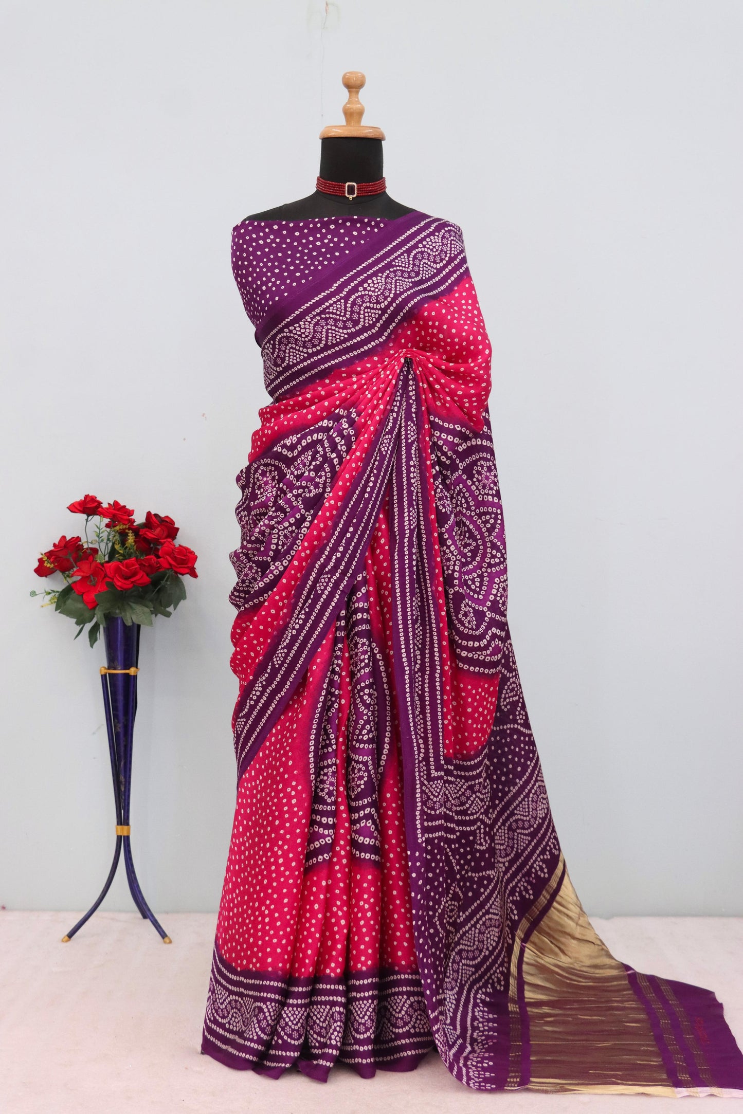 Kayatri New Pure Gajji Silk Bandhej Print Saree with Traditional Lagadi Pallu