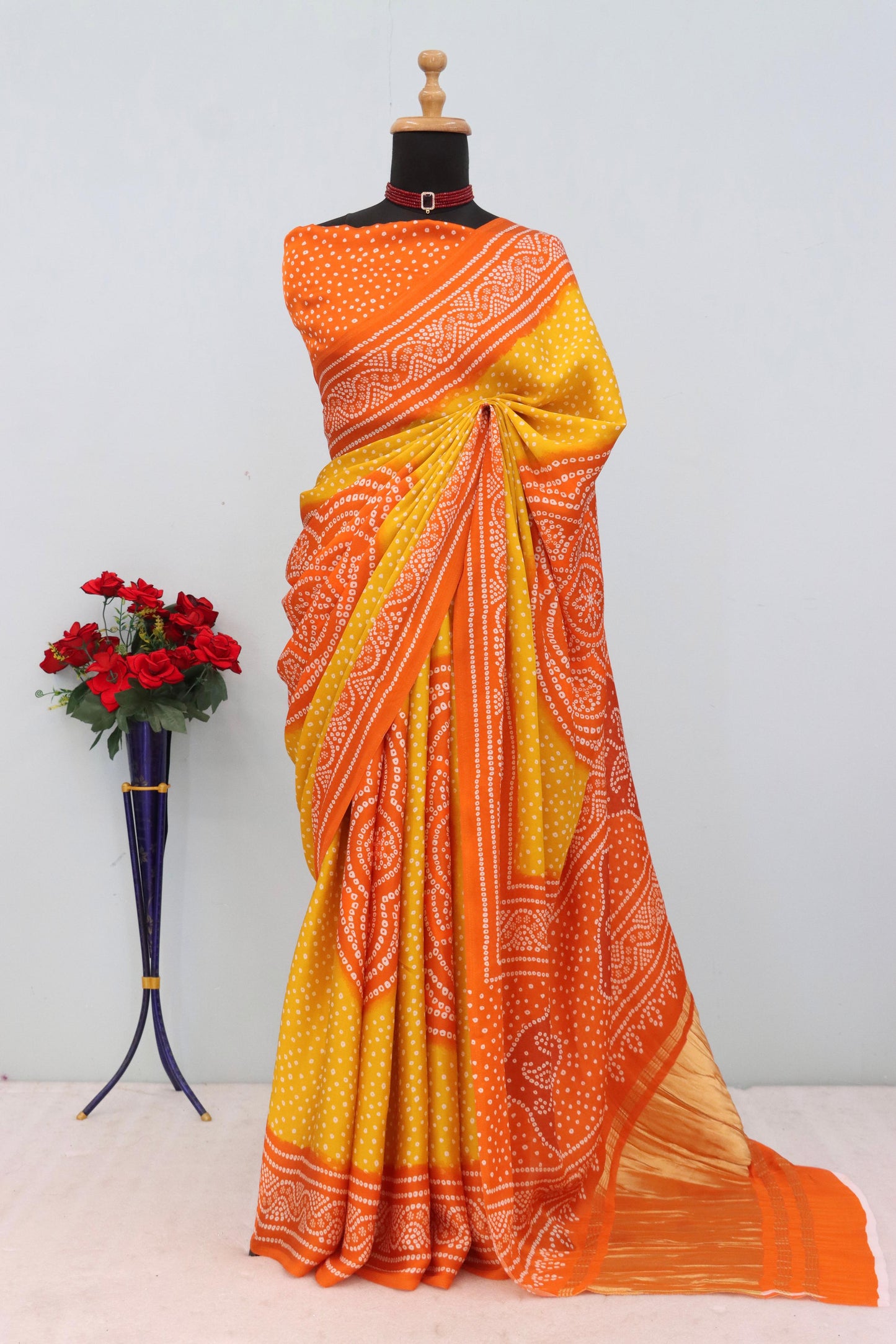 Kayatri New Pure Gajji Silk Bandhej Print Saree with Traditional Lagadi Pallu