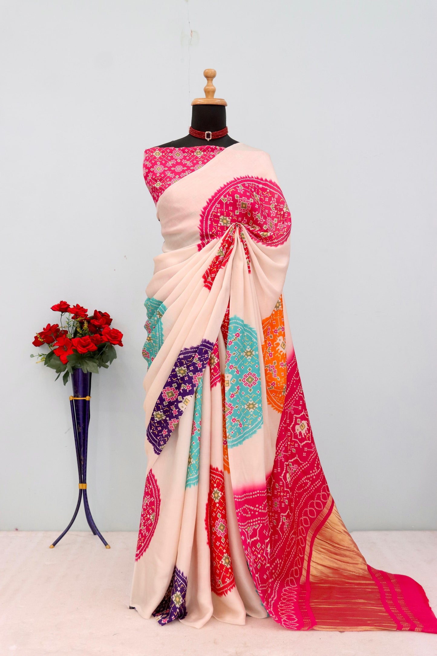 Kayatri New Pure Gajji Silk Bandhej Print Saree with Traditional Lagadi Pallu