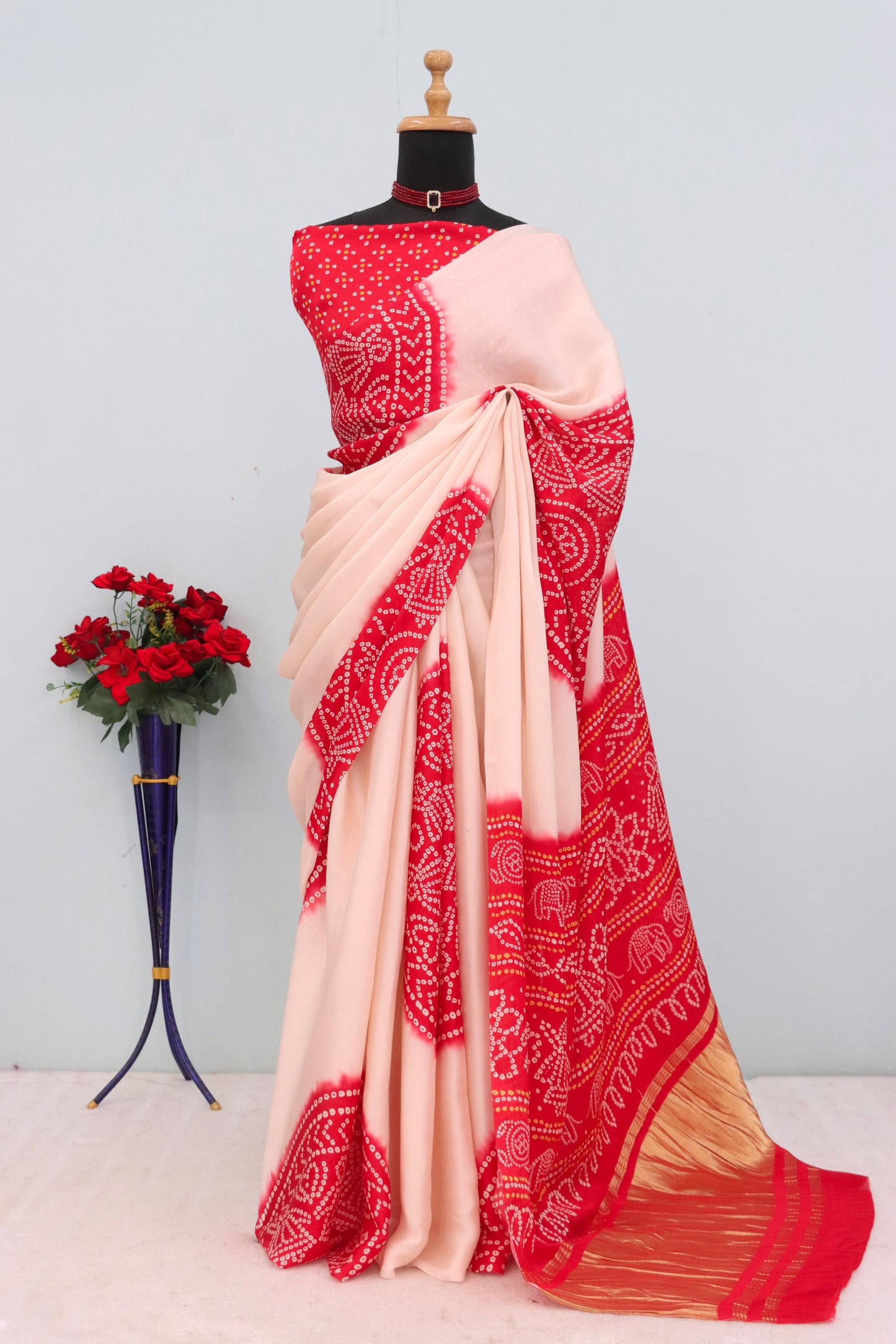 Kayatri New Pure Gajji Silk Bandhej Print Saree with Traditional Lagadi Pallu