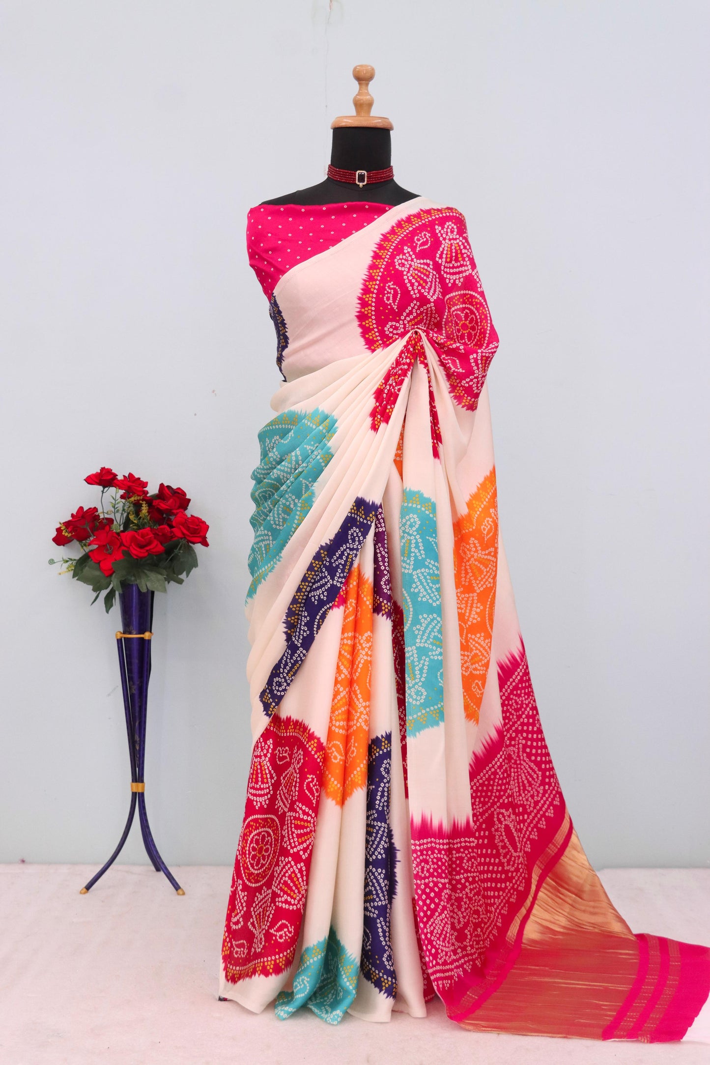 Kayatri New Pure Gajji Silk Bandhej Print Saree with Traditional Lagadi Pallu