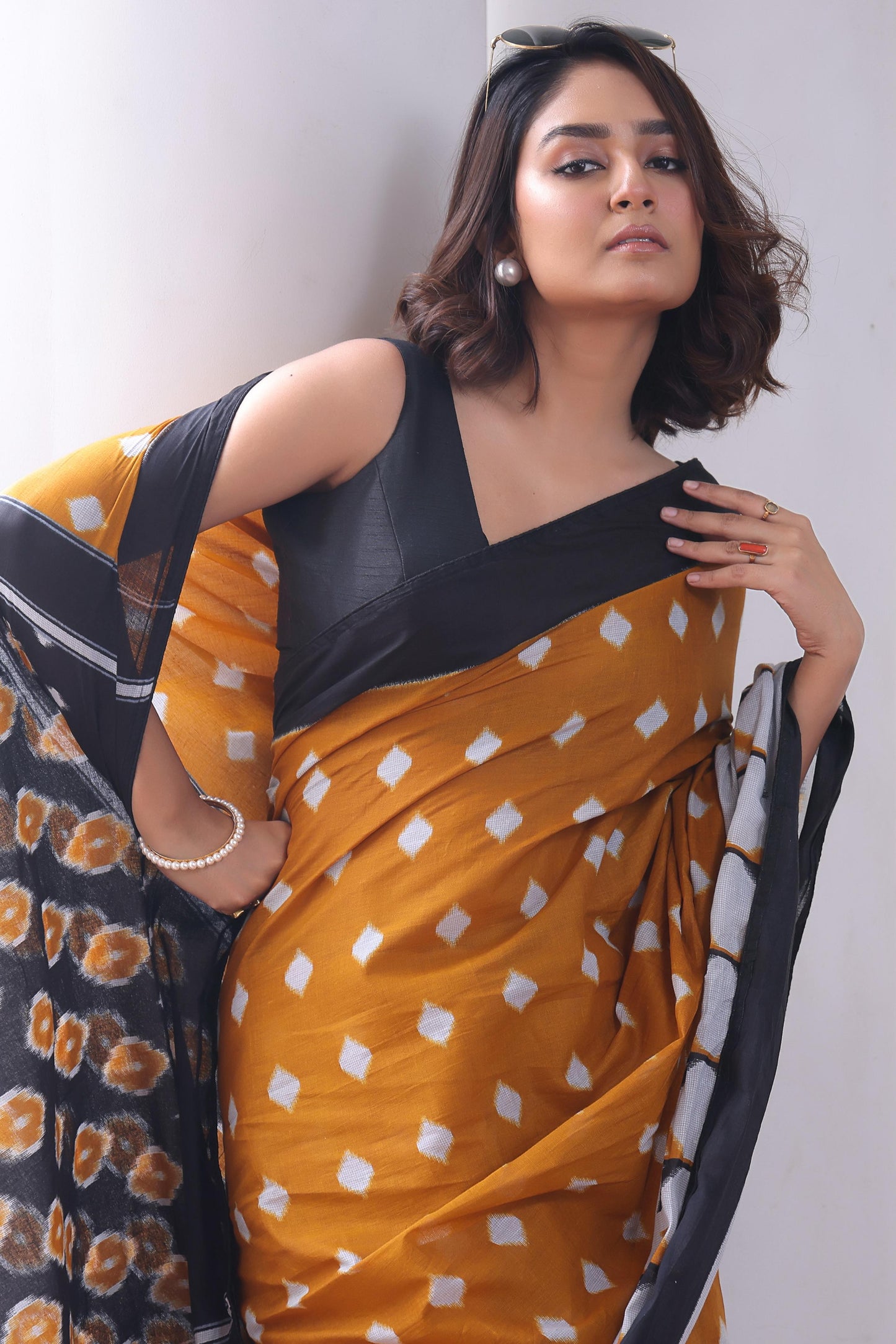 Kayatri New Soft Original Mulmul Cotton Saree with Ikkat Hand Block Craft & Blouse