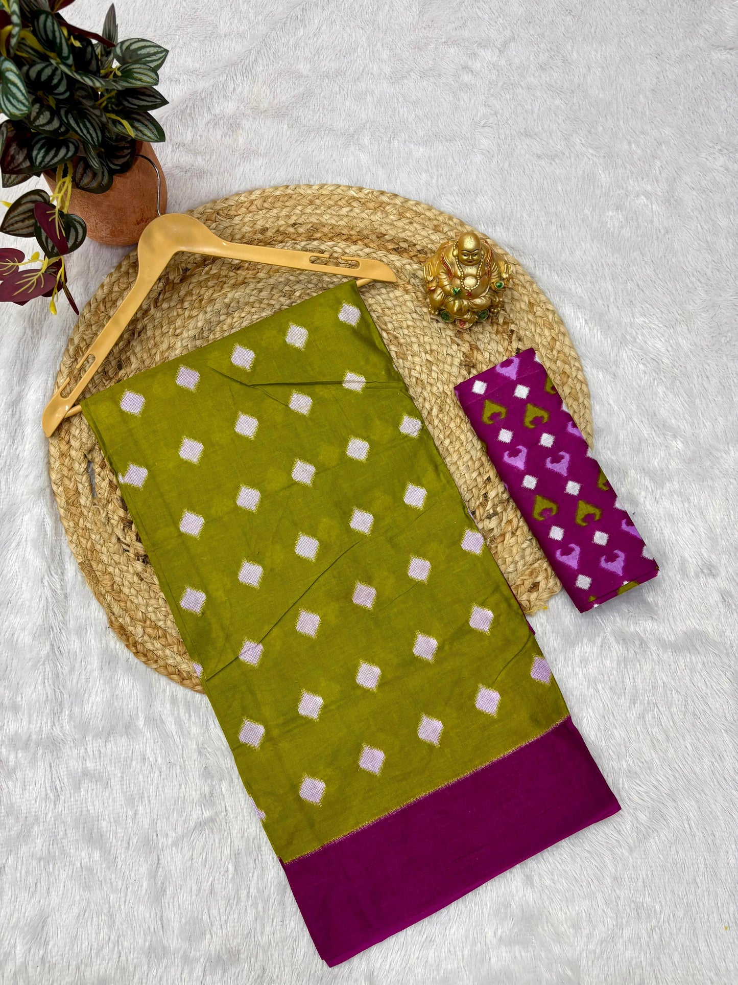 Kayatri New Soft Original Mulmul Cotton Saree with Ikkat Hand Block Craft & Blouse