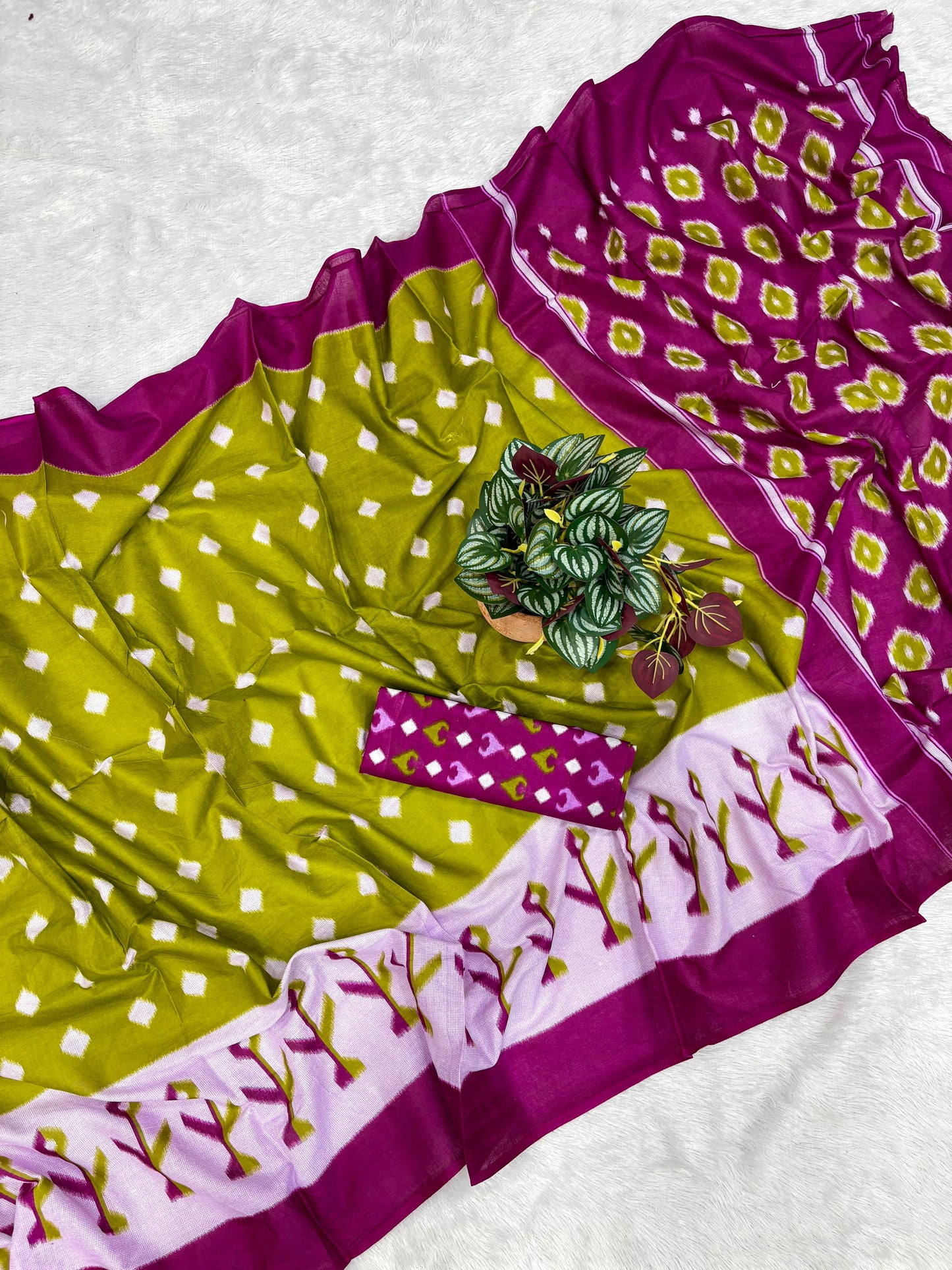 Kayatri New Soft Original Mulmul Cotton Saree with Ikkat Hand Block Craft & Blouse