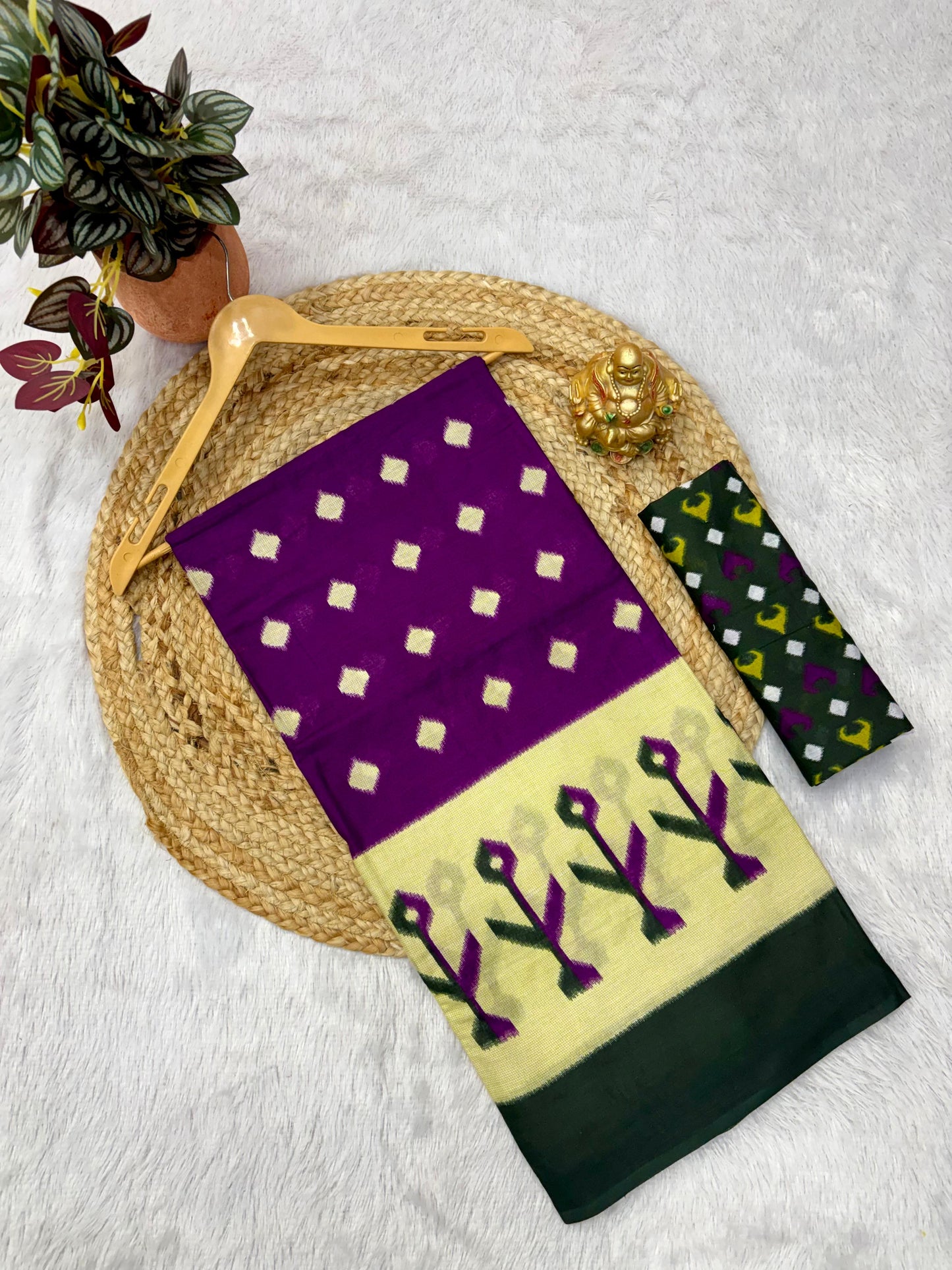 Kayatri New Soft Original Mulmul Cotton Saree with Ikkat Hand Block Craft & Blouse