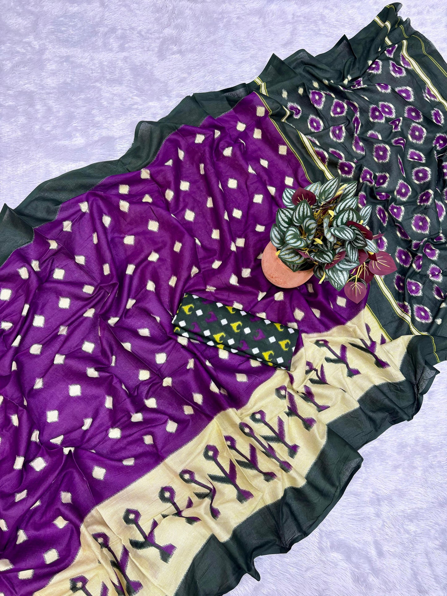 Kayatri New Soft Original Mulmul Cotton Saree with Ikkat Hand Block Craft & Blouse