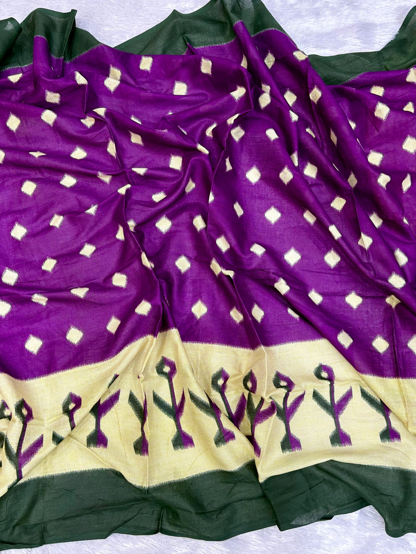 Kayatri New Soft Original Mulmul Cotton Saree with Ikkat Hand Block Craft & Blouse