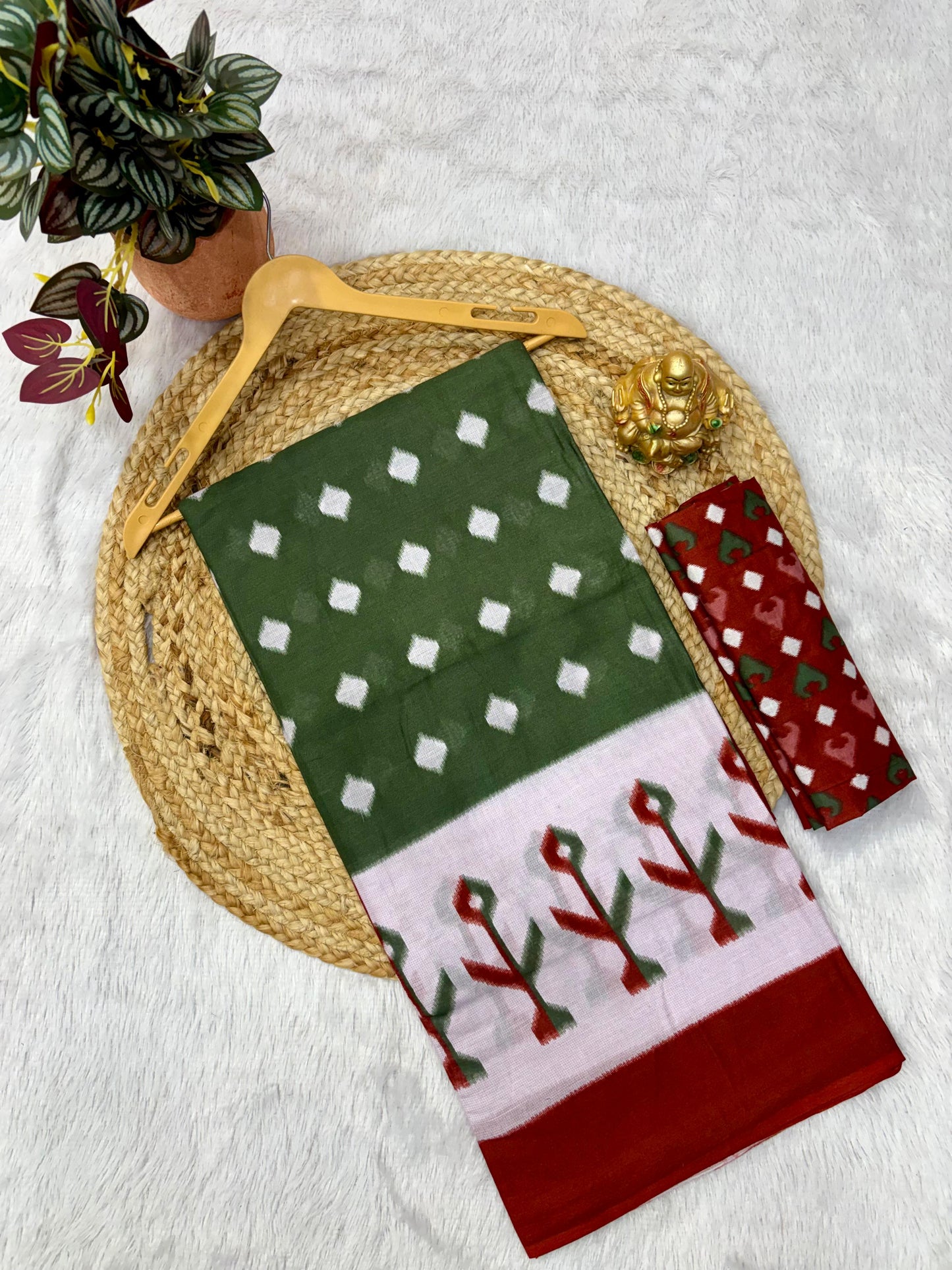 Kayatri New Soft Original Mulmul Cotton Saree with Ikkat Hand Block Craft & Blouse