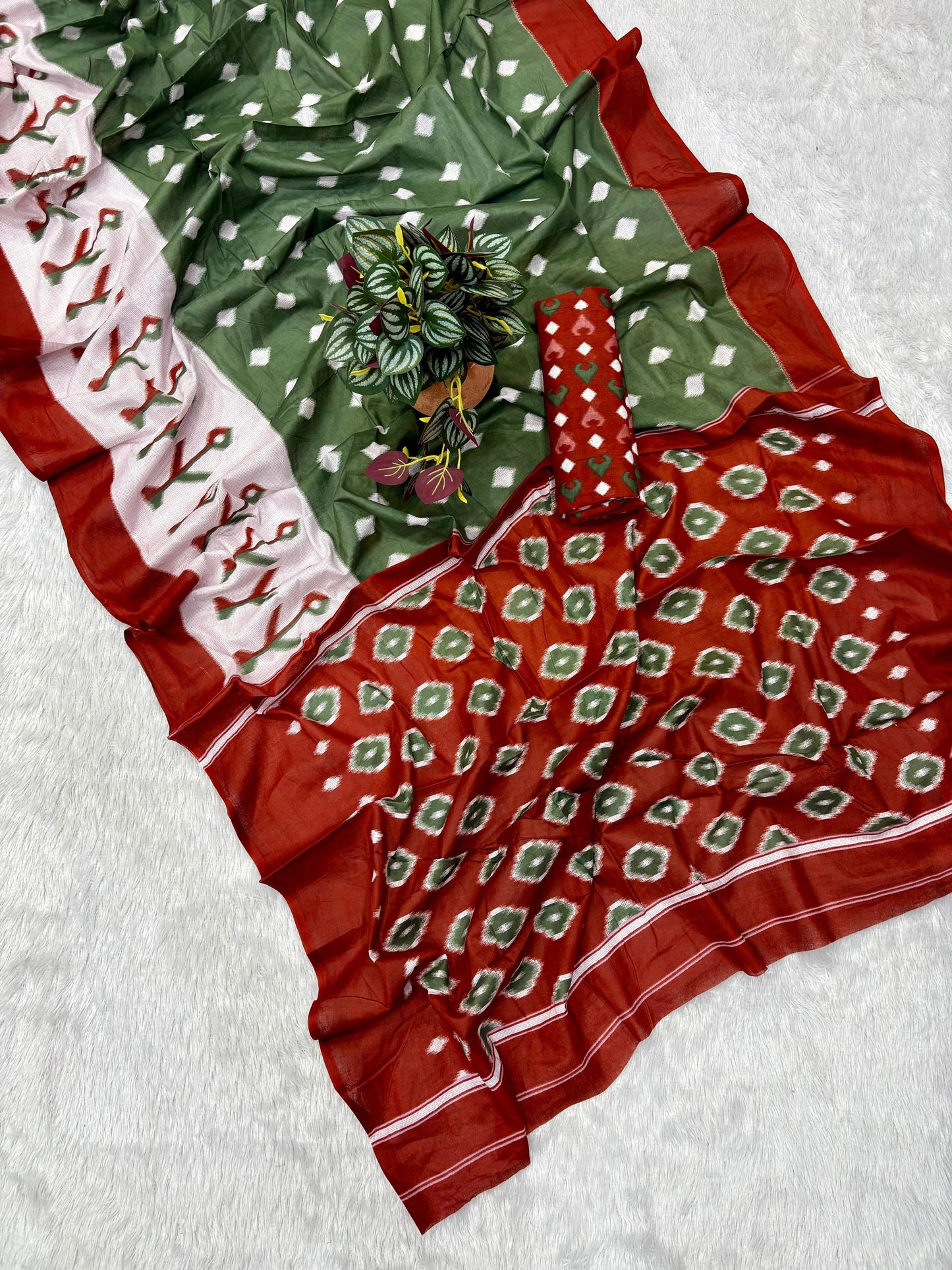 Kayatri New Soft Original Mulmul Cotton Saree with Ikkat Hand Block Craft & Blouse