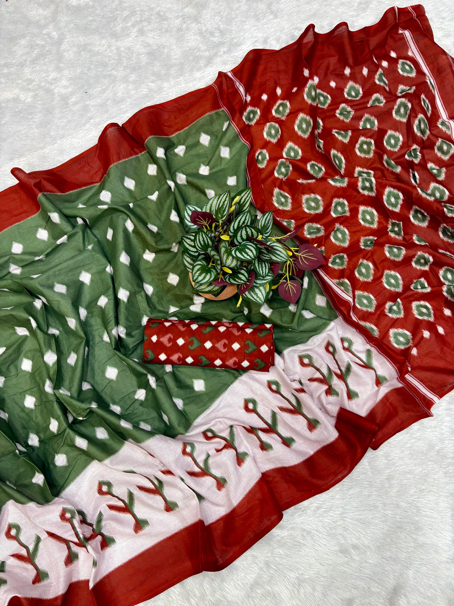 Kayatri New Soft Original Mulmul Cotton Saree with Ikkat Hand Block Craft & Blouse