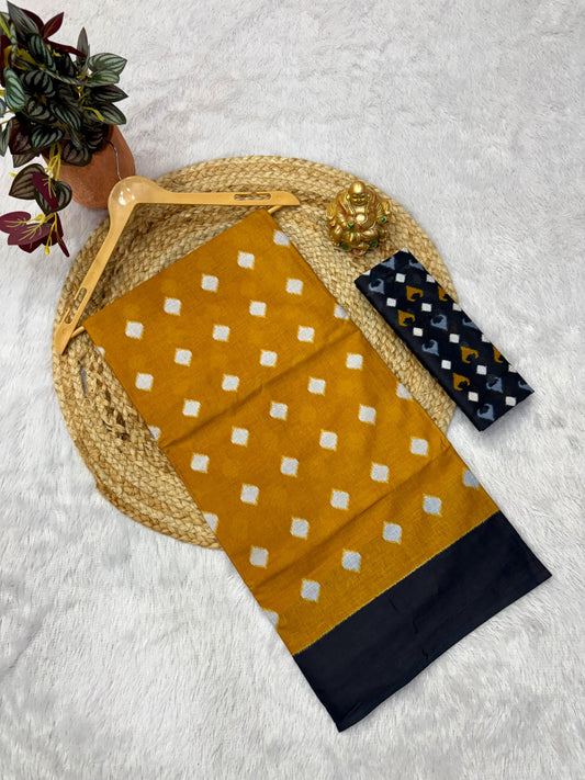 Kayatri New Soft Original Mulmul Cotton Saree with Ikkat Hand Block Craft & Blouse