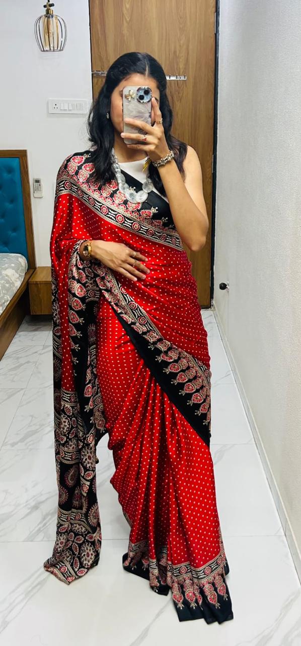 Kayatri New Semi Gaji Bandhej Saree in Lagdi Pure Gaji Soft Silk