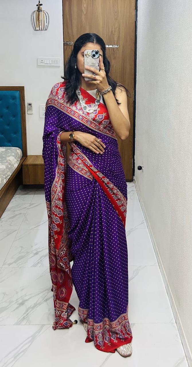 Kayatri New Semi Gaji Bandhej Saree in Lagdi Pure Gaji Soft Silk