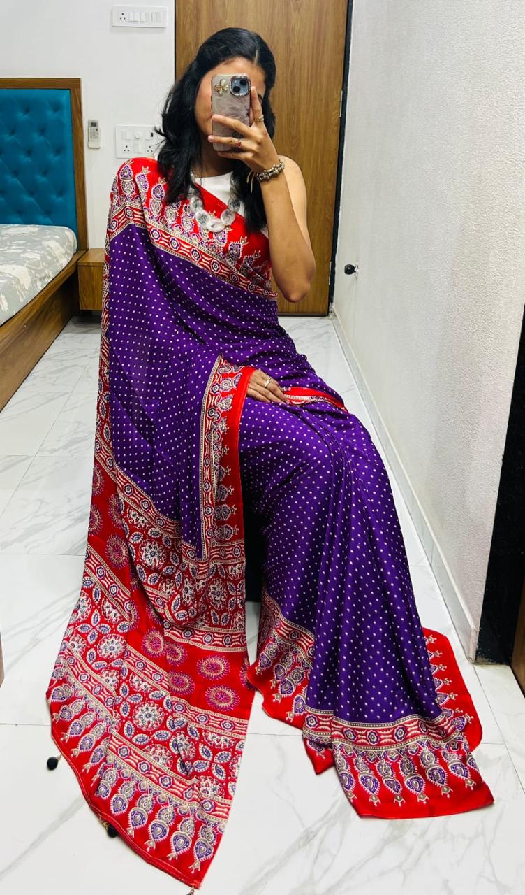 Kayatri New Semi Gaji Bandhej Saree in Lagdi Pure Gaji Soft Silk