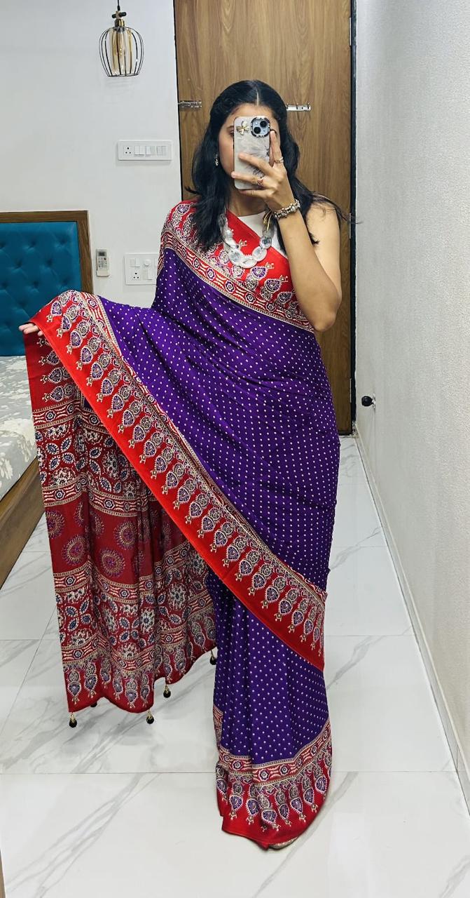Kayatri New Semi Gaji Bandhej Saree in Lagdi Pure Gaji Soft Silk