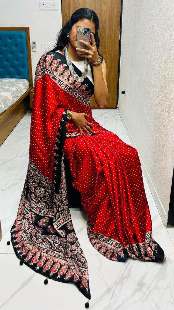 Kayatri New Semi Gaji Bandhej Saree in Lagdi Pure Gaji Soft Silk