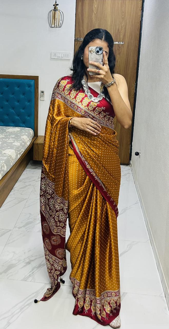 Kayatri New Semi Gaji Bandhej Saree in Lagdi Pure Gaji Soft Silk