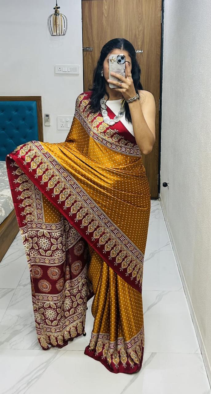 Kayatri New Semi Gaji Bandhej Saree in Lagdi Pure Gaji Soft Silk