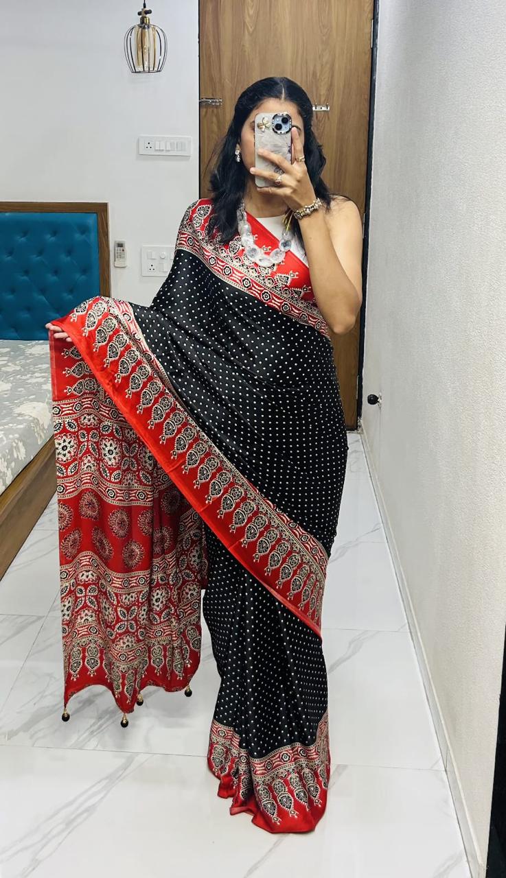 Kayatri New Semi Gaji Bandhej Saree in Lagdi Pure Gaji Soft Silk