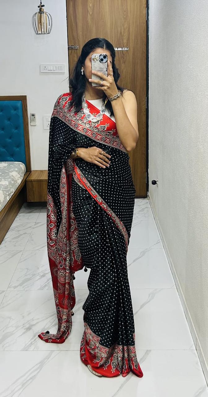 Kayatri New Semi Gaji Bandhej Saree in Lagdi Pure Gaji Soft Silk