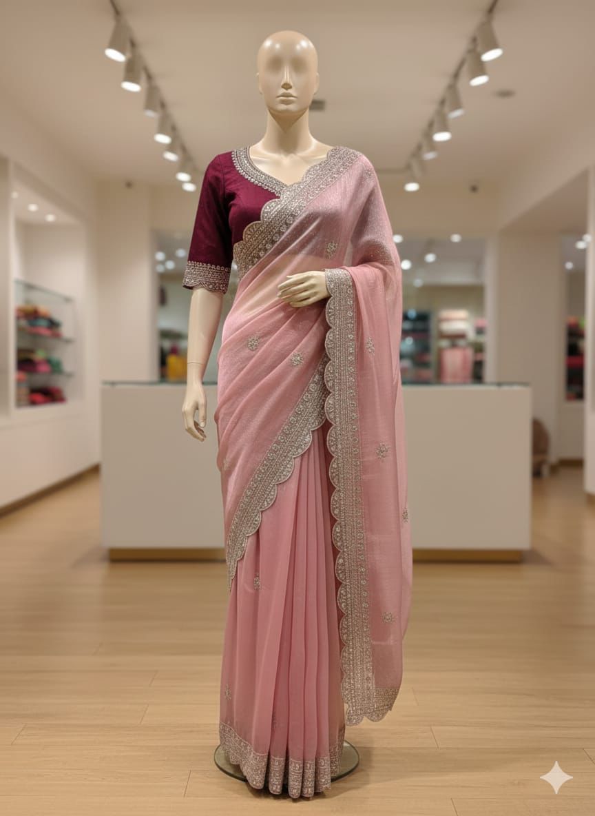 Kayatri New Premium Heavy Burberry Chiffon Silk Saree with Sequence Work Border