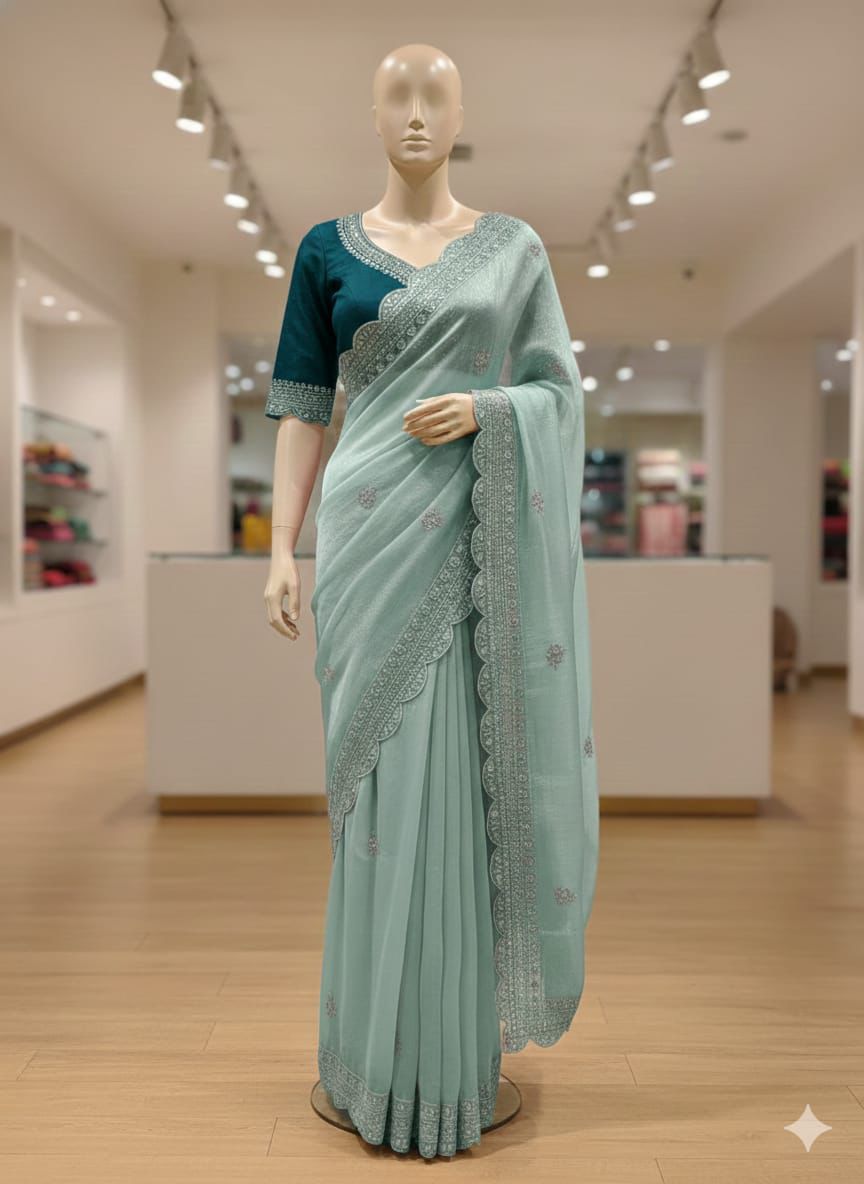 Kayatri New Premium Heavy Burberry Chiffon Silk Saree with Sequence Work Border
