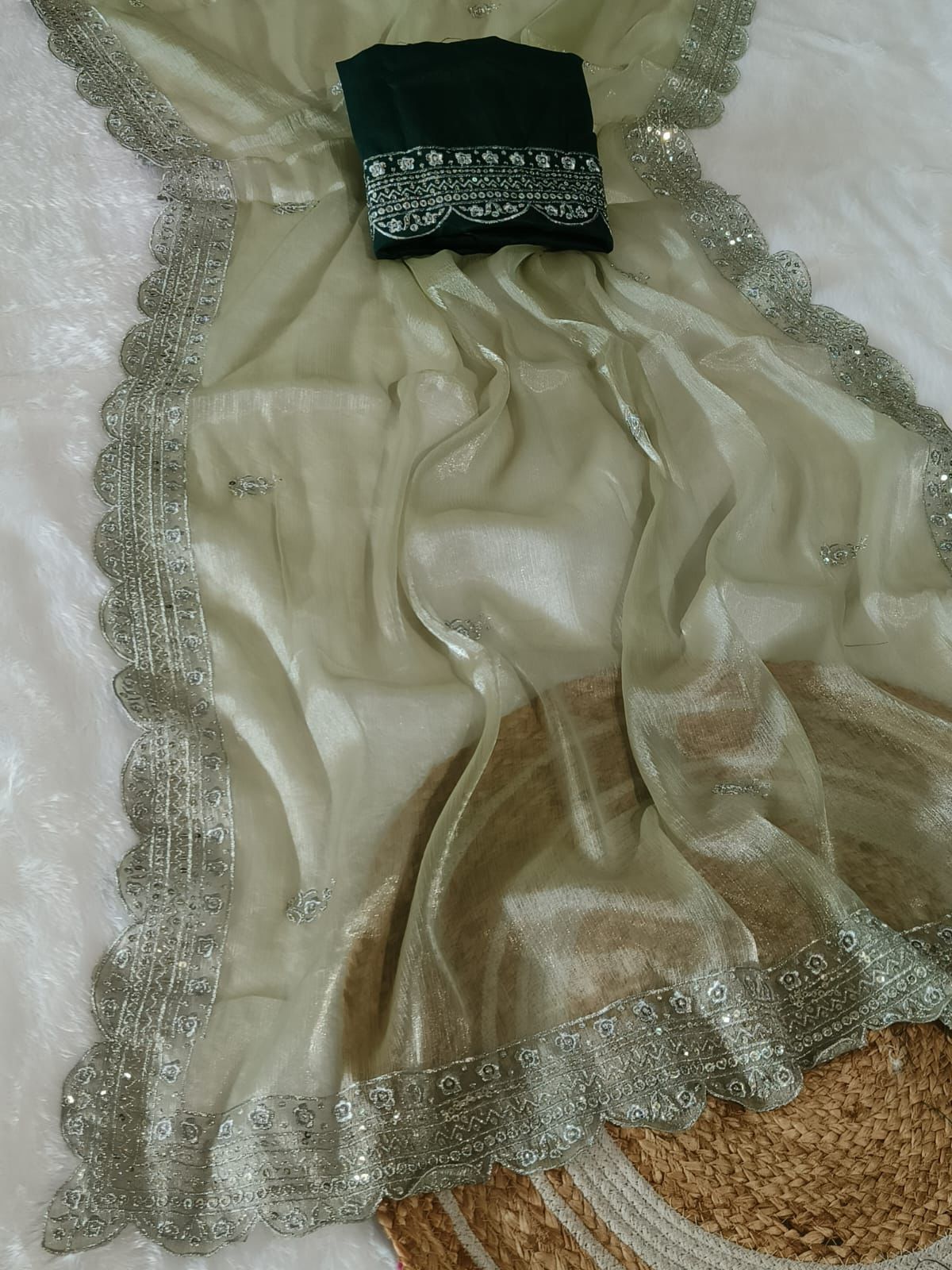 Kayatri New Premium Heavy Burberry Chiffon Silk Saree with Sequence Work Border