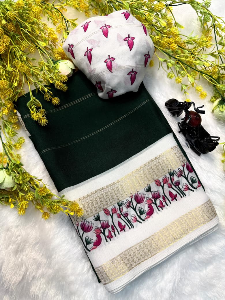 Kayatri New Elegant Marsh Melon Saree Featuring Self Jacquard Weave and Zari Hamsa Border