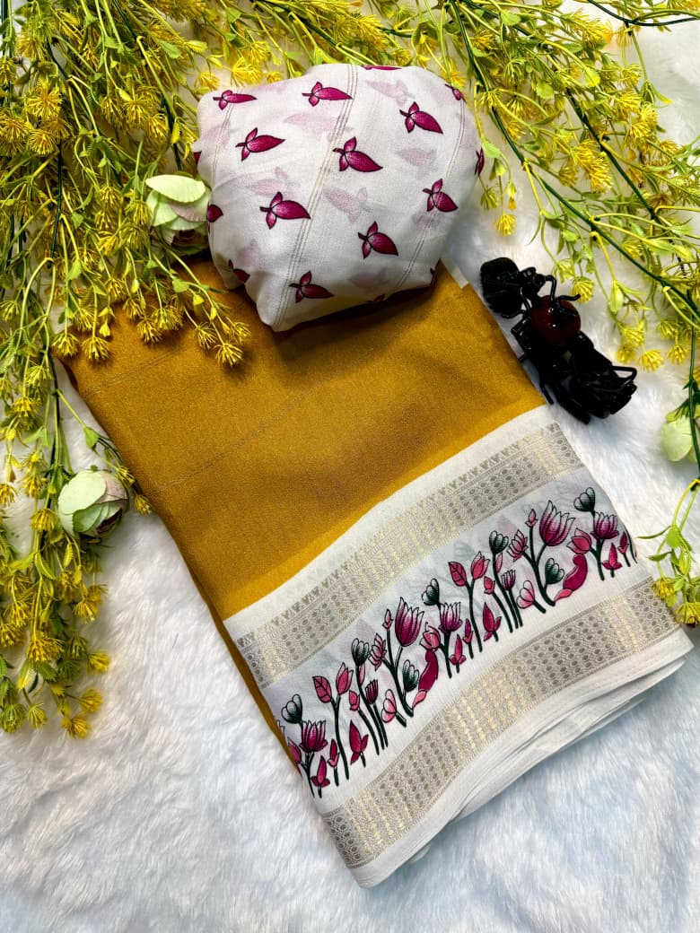 Kayatri New Elegant Marsh Melon Saree Featuring Self Jacquard Weave and Zari Hamsa Border