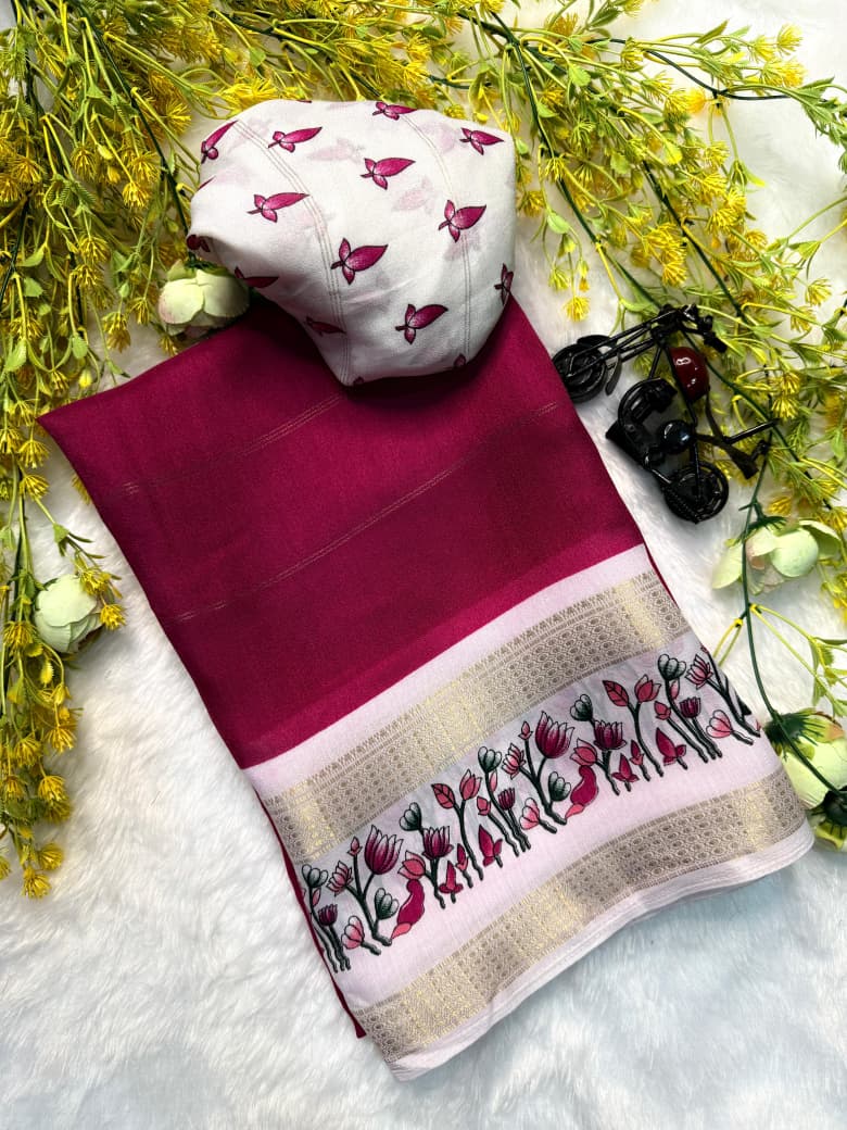 Kayatri New Elegant Marsh Melon Saree Featuring Self Jacquard Weave and Zari Hamsa Border