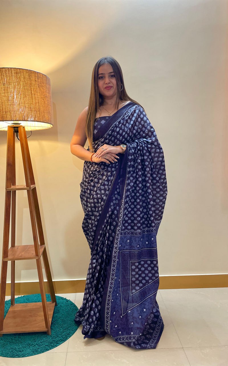 Kayatri New Premium Soft Pure Cotton Saree with Jaipur Block Print Design