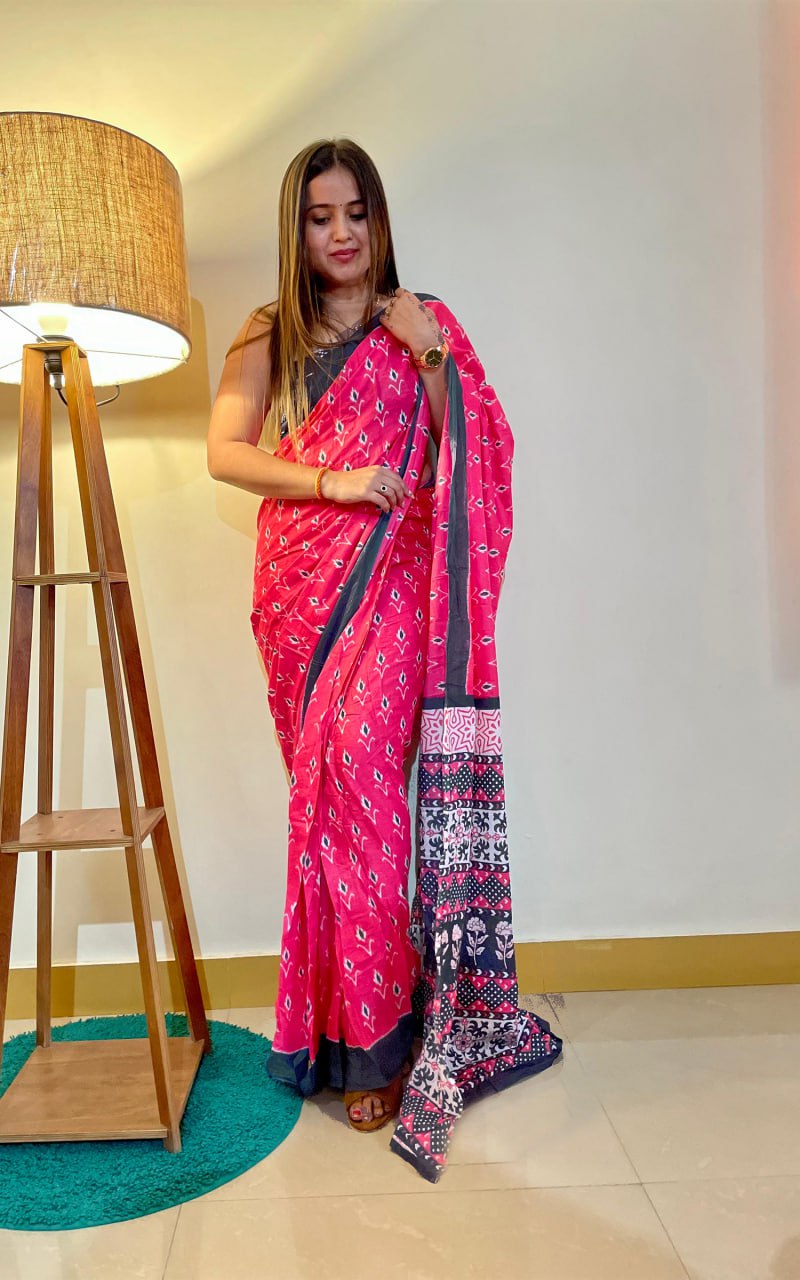 Kayatri New Premium Soft Pure Cotton Saree with Jaipur Block Print Design