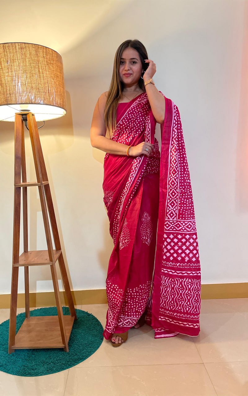 Kayatri New Premium Soft Pure Cotton Saree with Jaipur Block Print Design