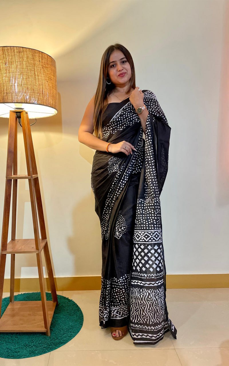 Kayatri New Premium Soft Pure Cotton Saree with Jaipur Block Print Design