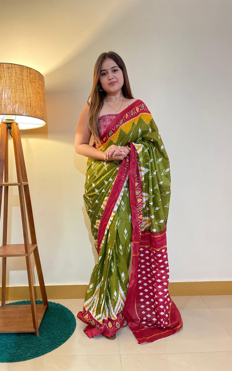 Kayatri New Premium Soft Pure Cotton Saree with Jaipur Block Print Design