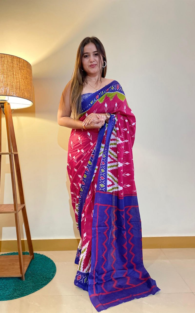 Kayatri New Premium Soft Pure Cotton Saree with Jaipur Block Print Design