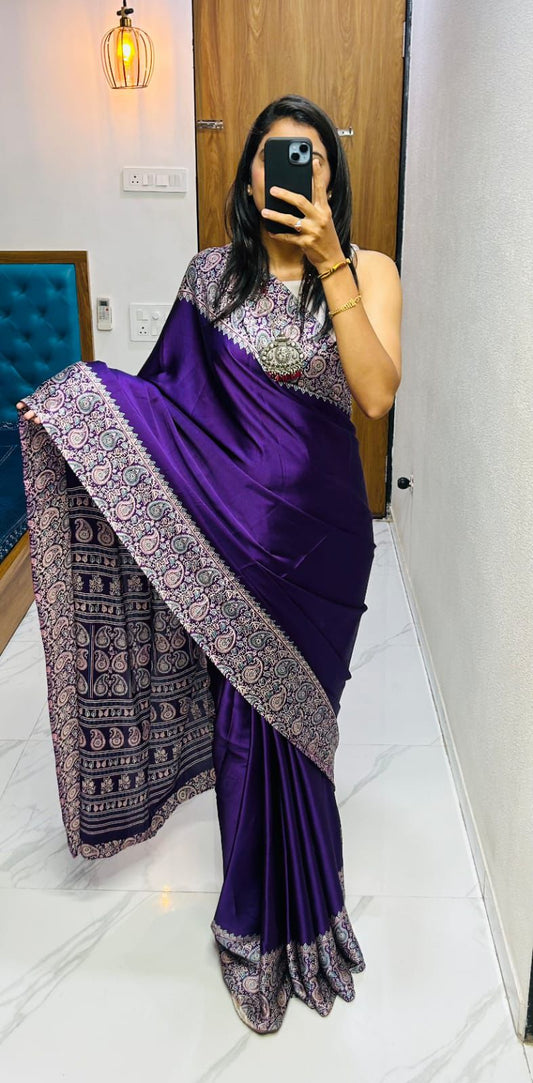 Kayatri New Traditional Ajrakh Pure Crepe Gaji Silk Saree