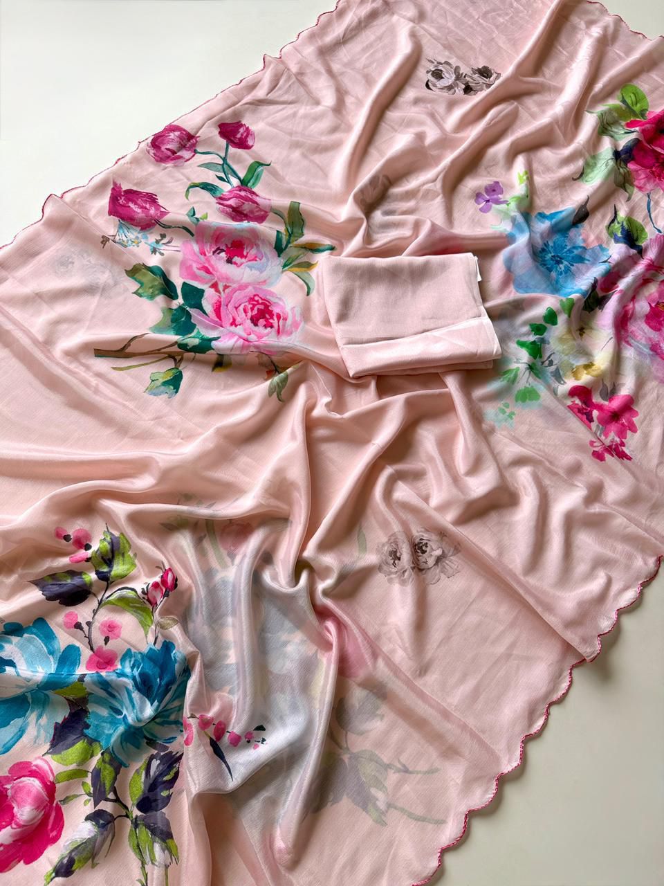 Kayatri New Designer Chinon Floral Print Saree with Contrast Blouse