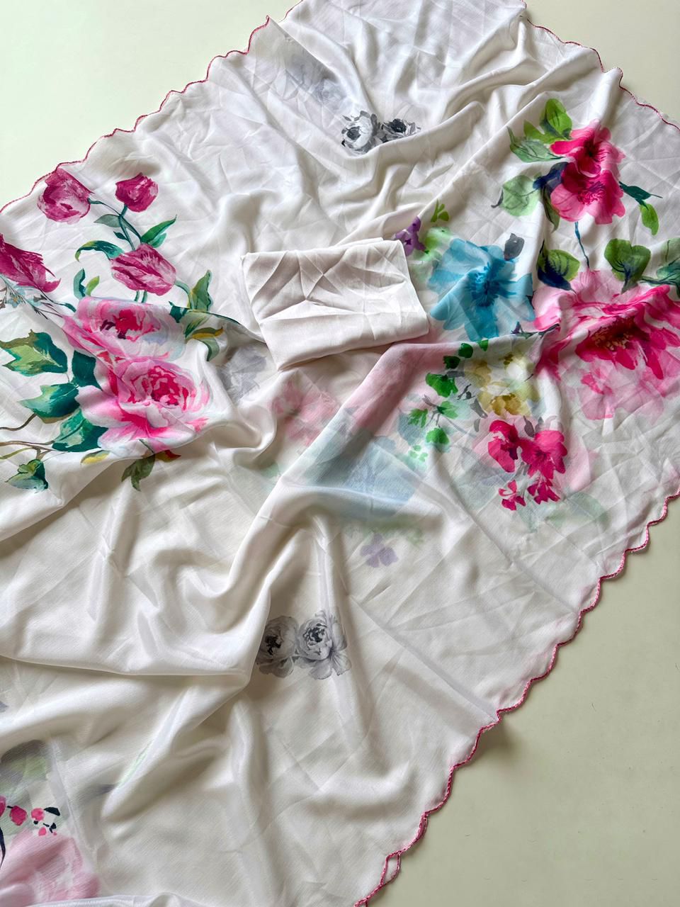 Kayatri New Designer Chinon Floral Print Saree with Contrast Blouse