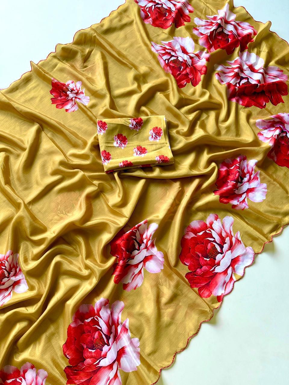 Kayatri New Designer Chinon Floral Print Saree with Contrast Blouse