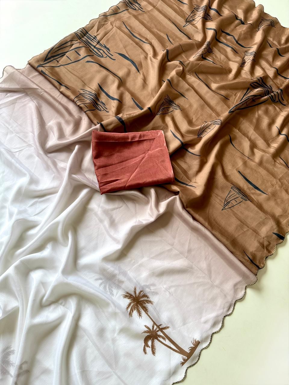 Kayatri New Designer Chinon Floral Print Saree with Contrast Blouse