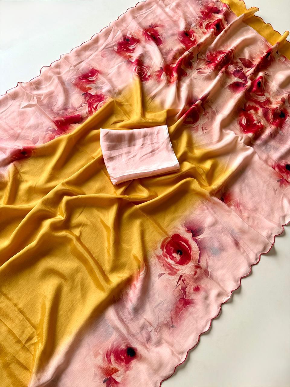 Kayatri New Designer Chinon Floral Print Saree with Contrast Blouse