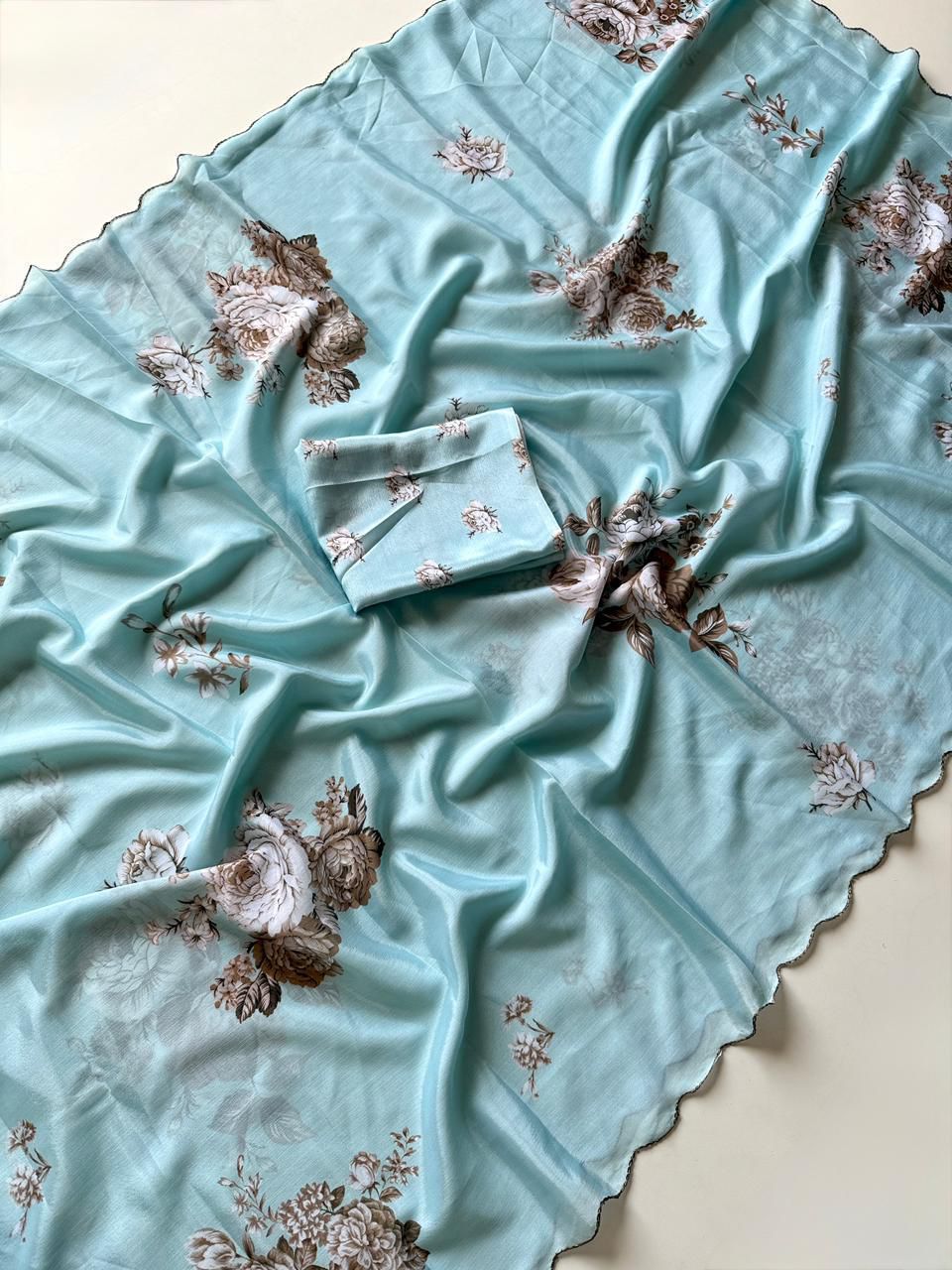 Kayatri New Designer Chinon Floral Print Saree with Contrast Blouse