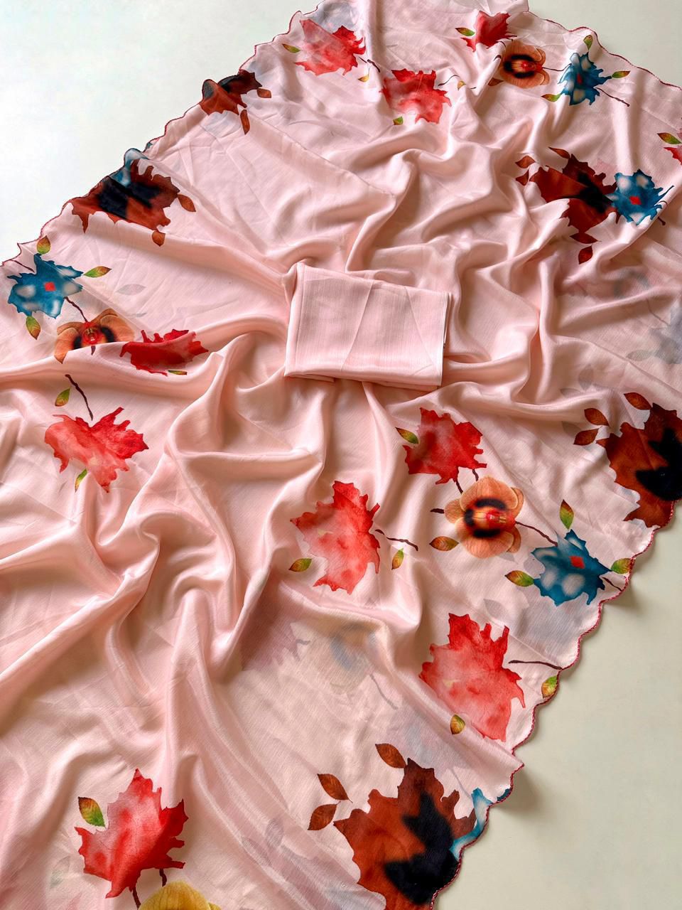 Kayatri New Designer Chinon Floral Print Saree with Contrast Blouse