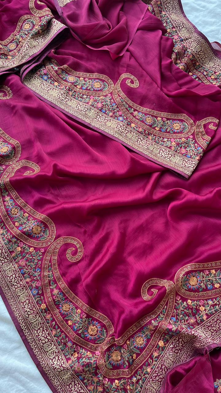 Kayatri New Synthetic Chinon With Embroidery Work Saree