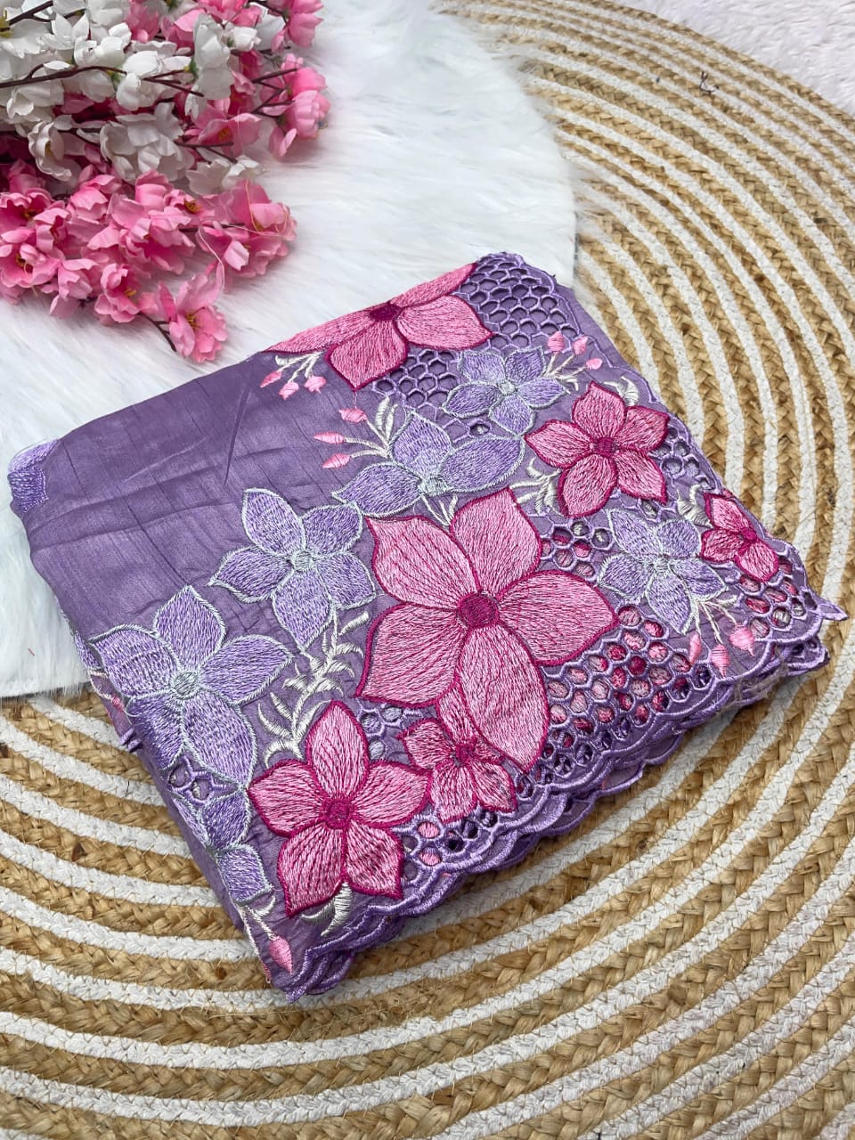 Kayatri New Soft Gadwal Silk Fabric With Embroidery Flower Work Saree