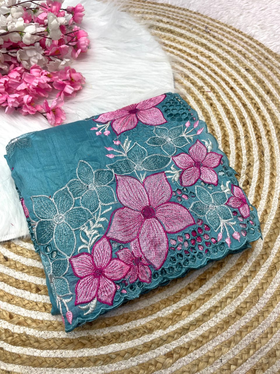 Kayatri New Soft Gadwal Silk Fabric With Embroidery Flower Work Saree