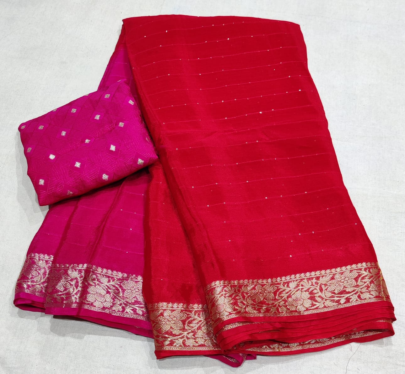Kayatri New Pure Chinon Fabric Banarasi Border With Multi Daing Saree