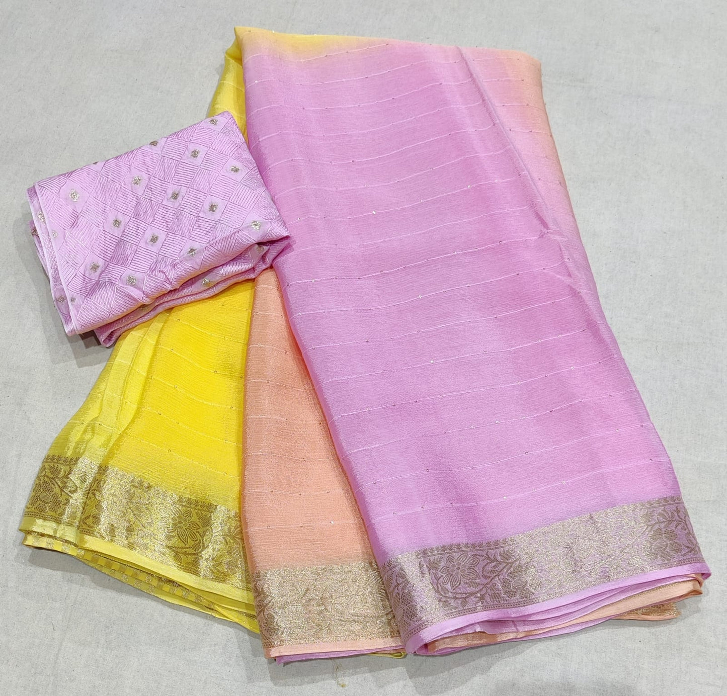 Kayatri New Pure Chinon Fabric Banarasi Border With Multi Daing Saree